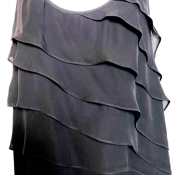 Theory Dorosa Captivate 100% Silk Ruffled Layers Sleeveless Black Mini Dress Sz - Picture 2 of 8
